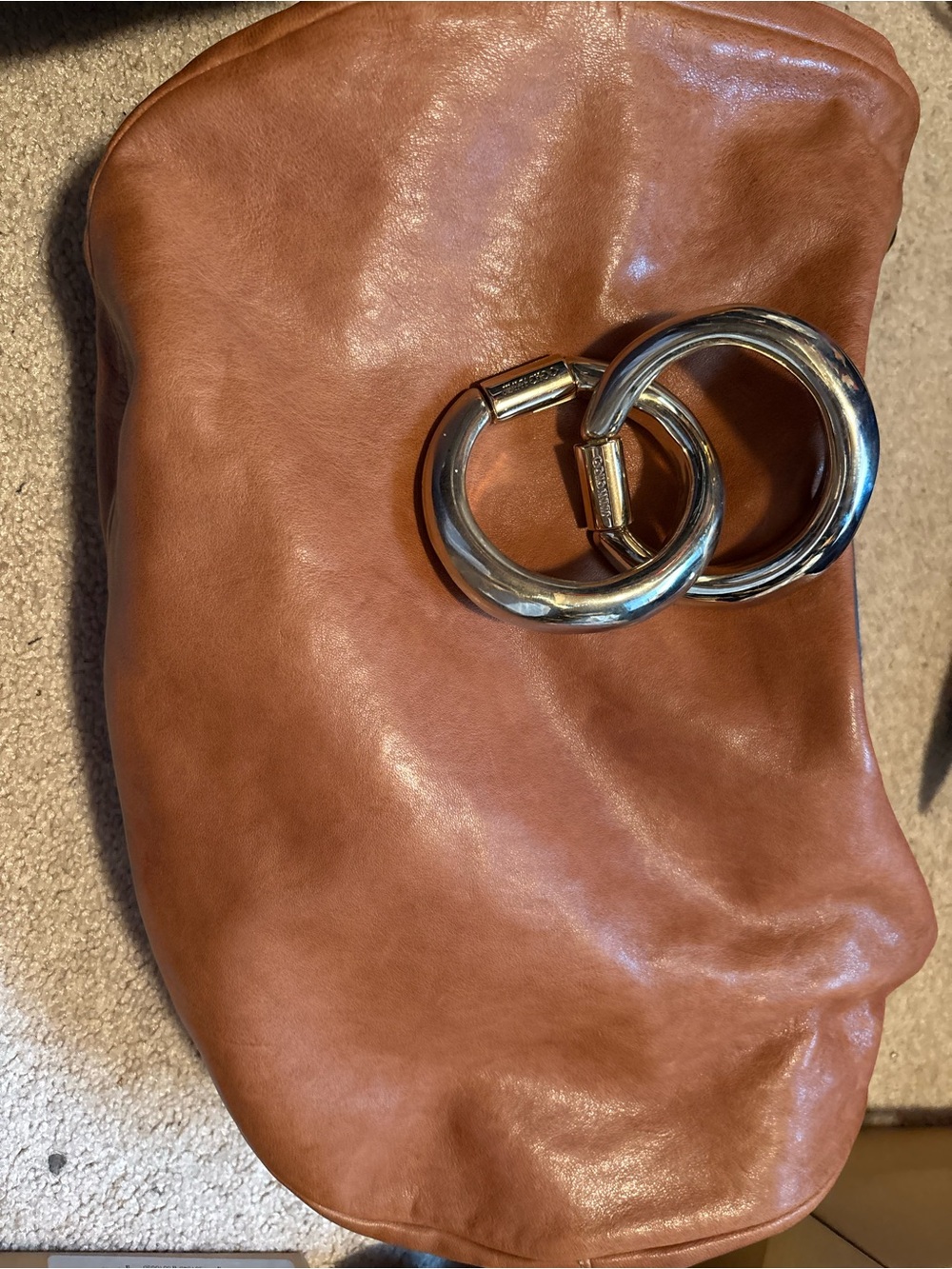 Jimmy Choo Tan Leather Clutch with Silver Ring Detail